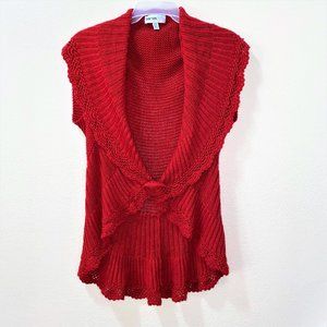 Lana Lee Crocheted Open Cardigan Sweater, Red